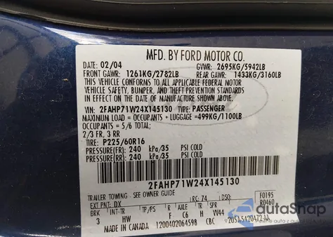 2004 Ford Crown Victoria Police z USA, uszkodzony, nr VIN 2FAHP71W24X145130